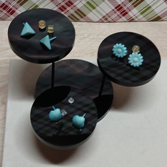 Set of 3 Pair Vintage Fashion Jewelry Plastic Turquoise Stud Earrings #69W - Picture 7 of 9